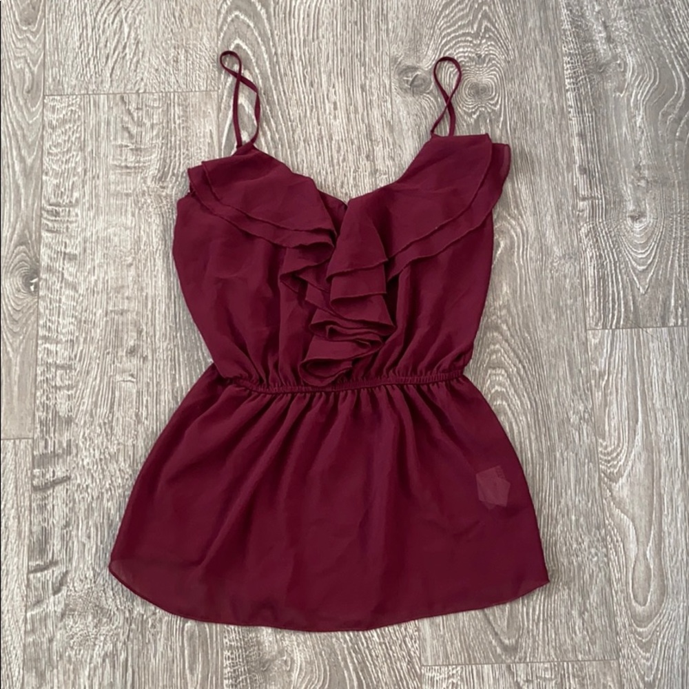 Sheer, ruffled tank top